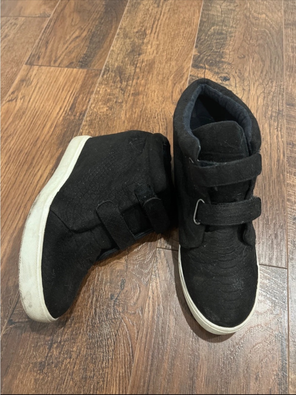Black High-Top Velcro Wedged Sneakers